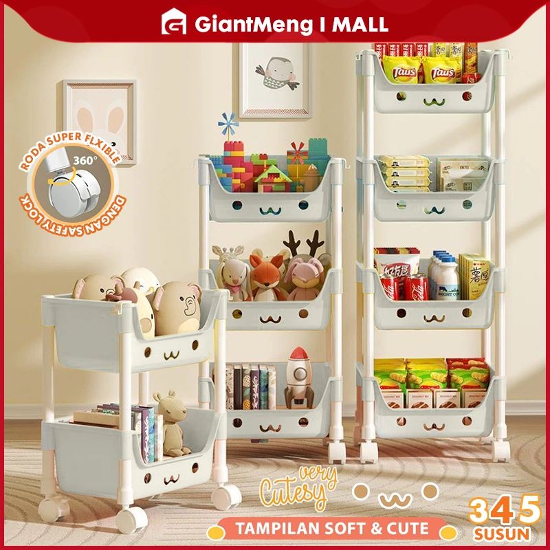 GiantMeng - Rak Susun Serbaguna Macaron dengan Roda | Rak Mainan Anak Dapur Buku Organizer