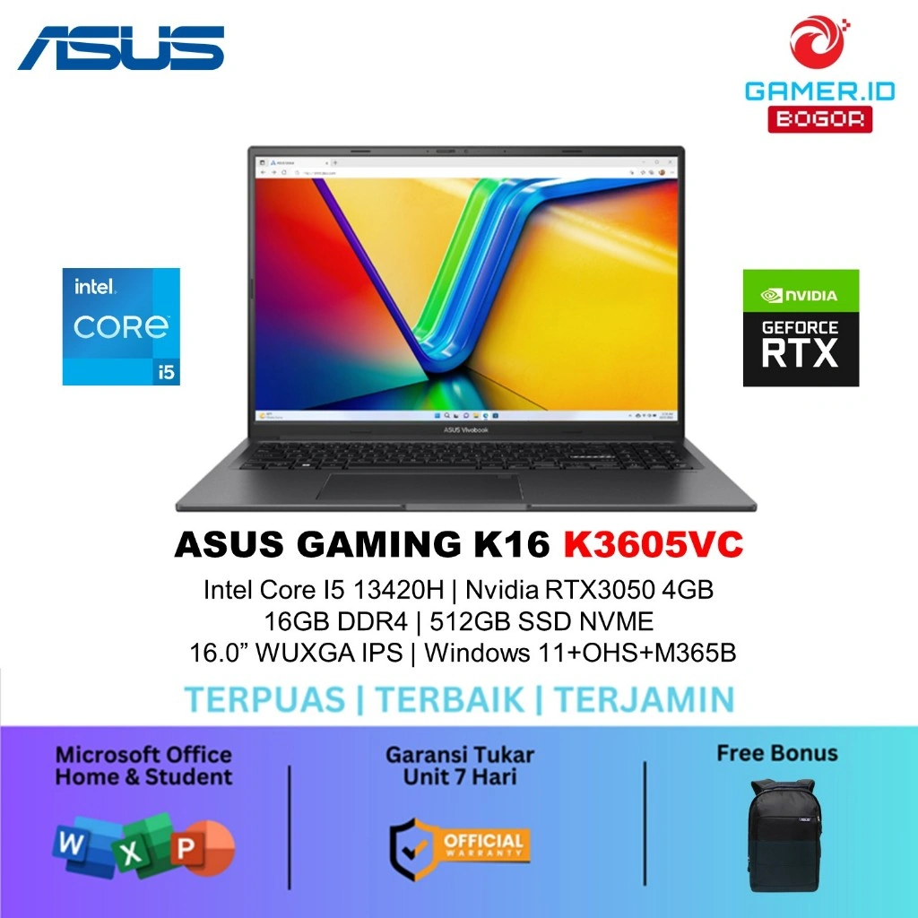 ASUS GAMING K16 K3605VC INTEL CORE I5 13420H RTX3050 4GB/ 16GB 512GB W11+OHS+M365B 16.0 WUXGA IPS