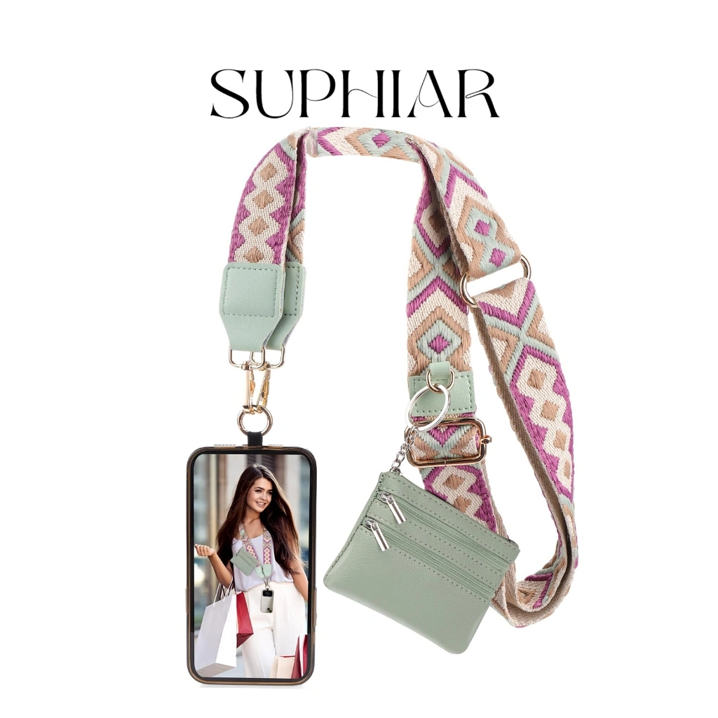 Tali Ponsel dengan Kantong Beritsleting, Klip dan Tali untuk Ponsel dengan Dompet Selempang, Tali Ponsel Selempang dengan Tali Bahu