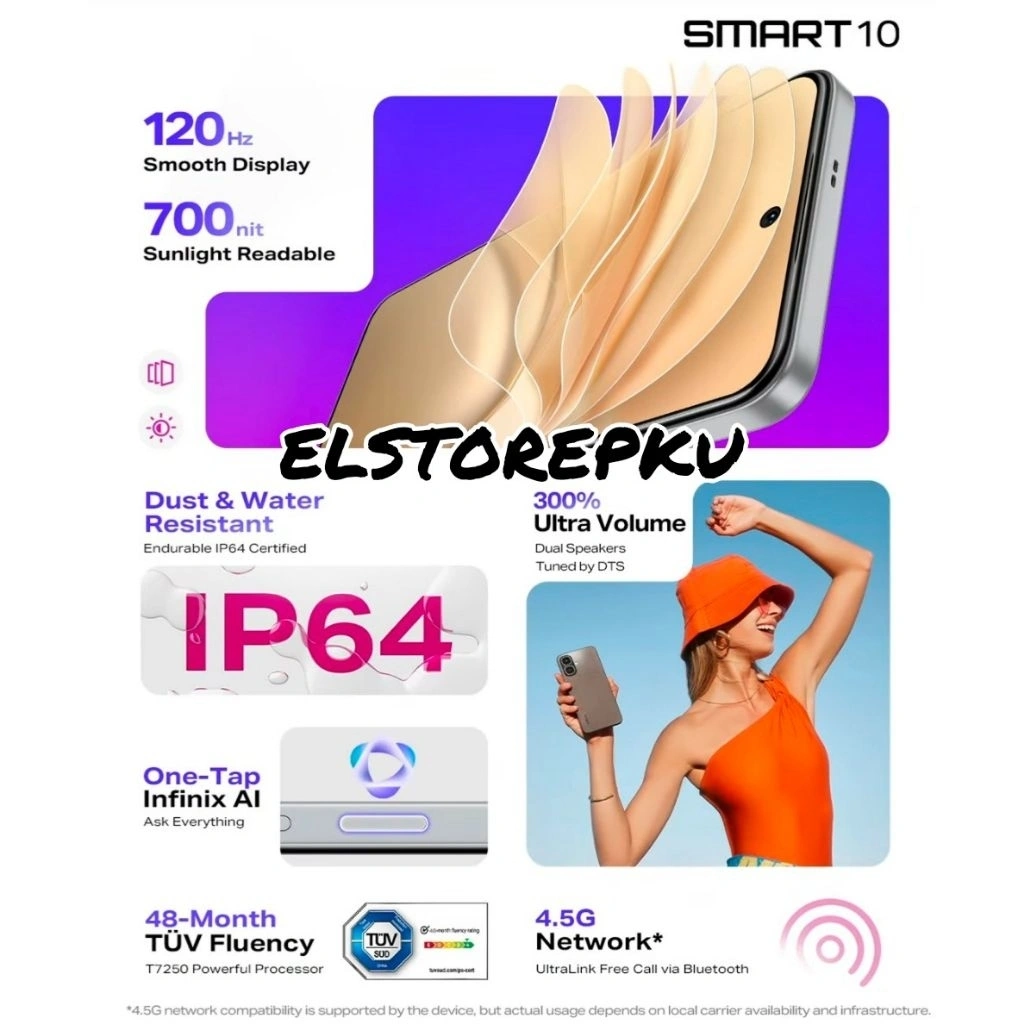 Infinix Smart 10 4/128 + 4/64. Garansi Resmi. Ram Up to 8GB Fingerprint sidik jari SMART9 SMART10