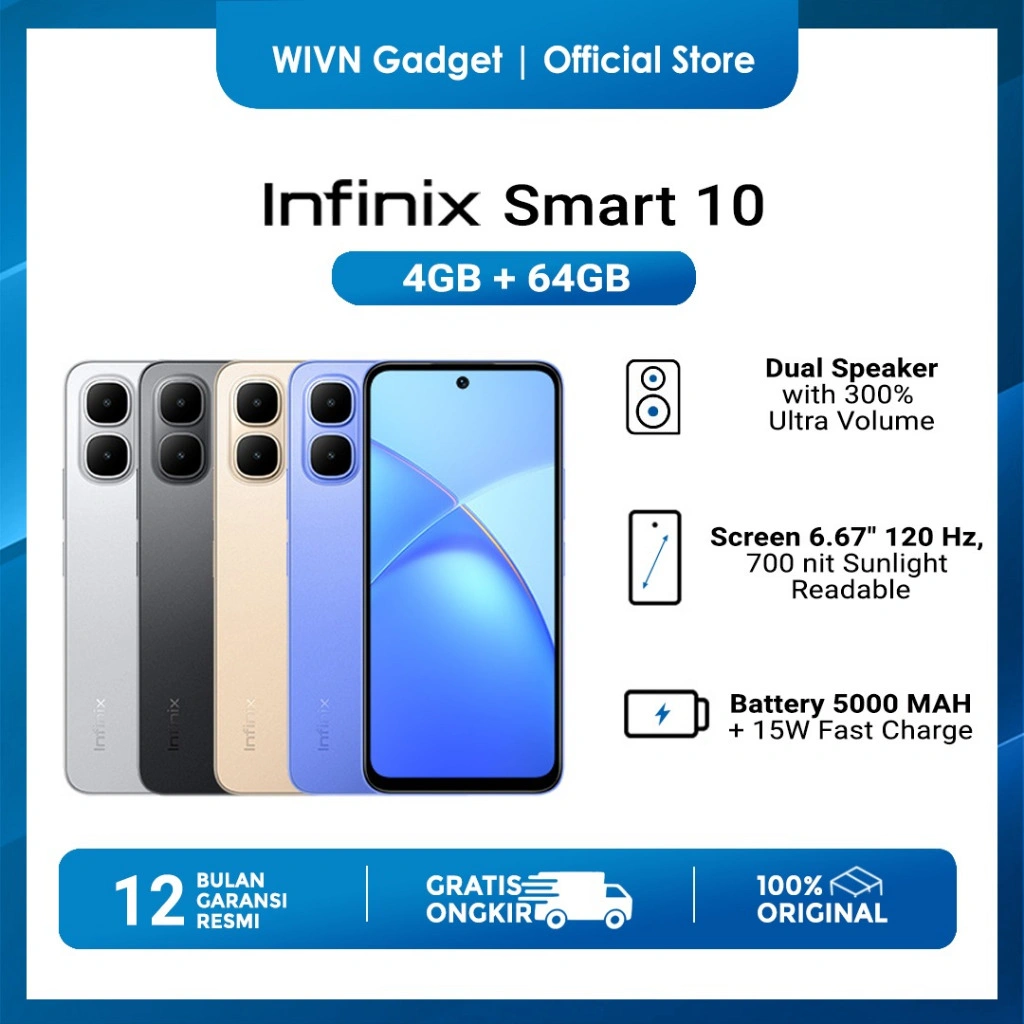 INFINIX Smart 10 4/64GB | 6.67 inch 120Hz HD+ | T7250 | 5000 mAh