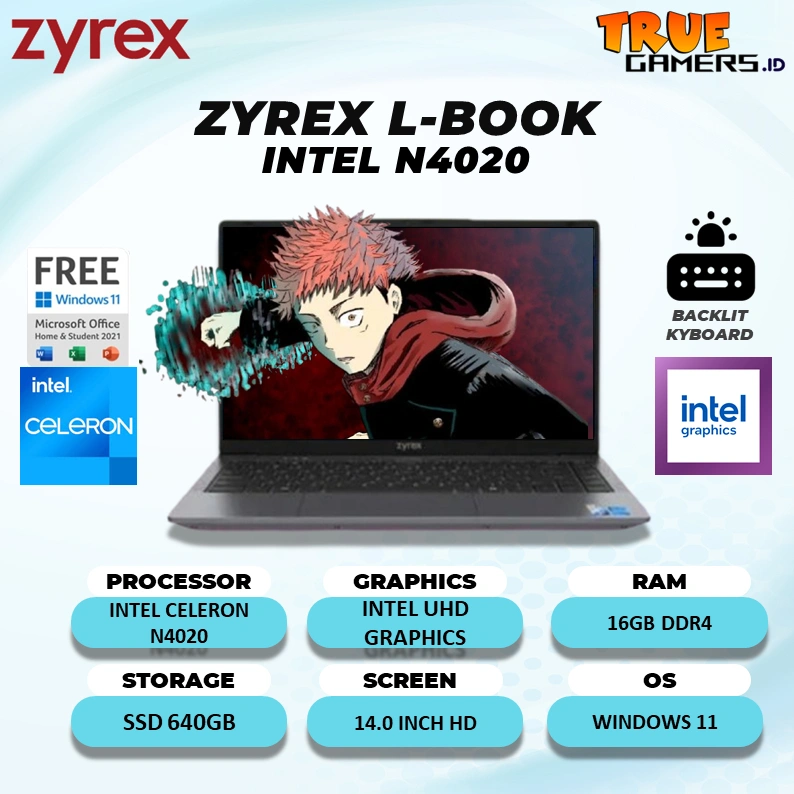 Laptop Termurah ZYREX LIFEBOOK N4020 16GB 640GB Windows 11 PRO 14.0" INCH