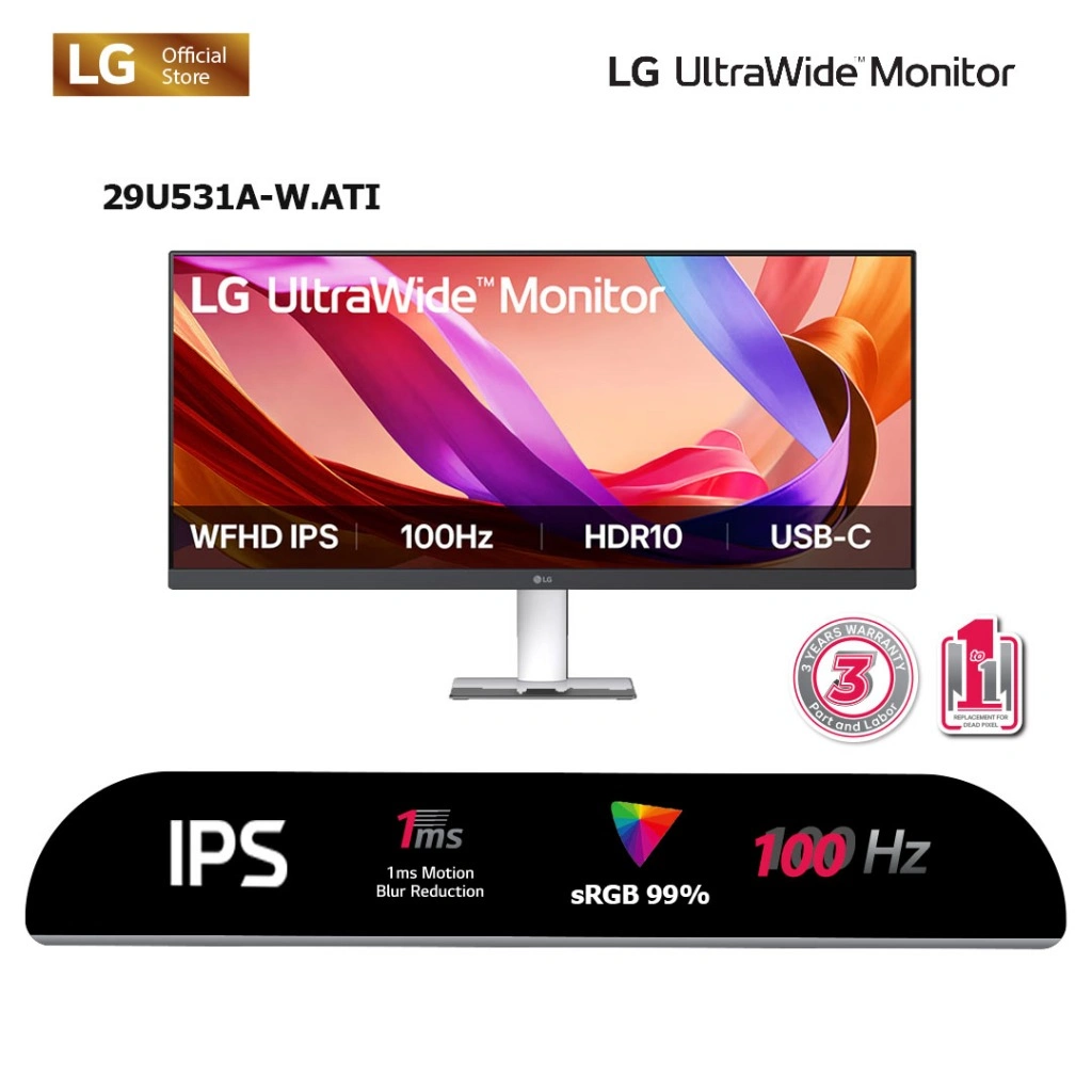 LG UltraWide 29U531A-W 29'' WFHD IPS Monitor 100Hz with 3-Side Virtually Borderless