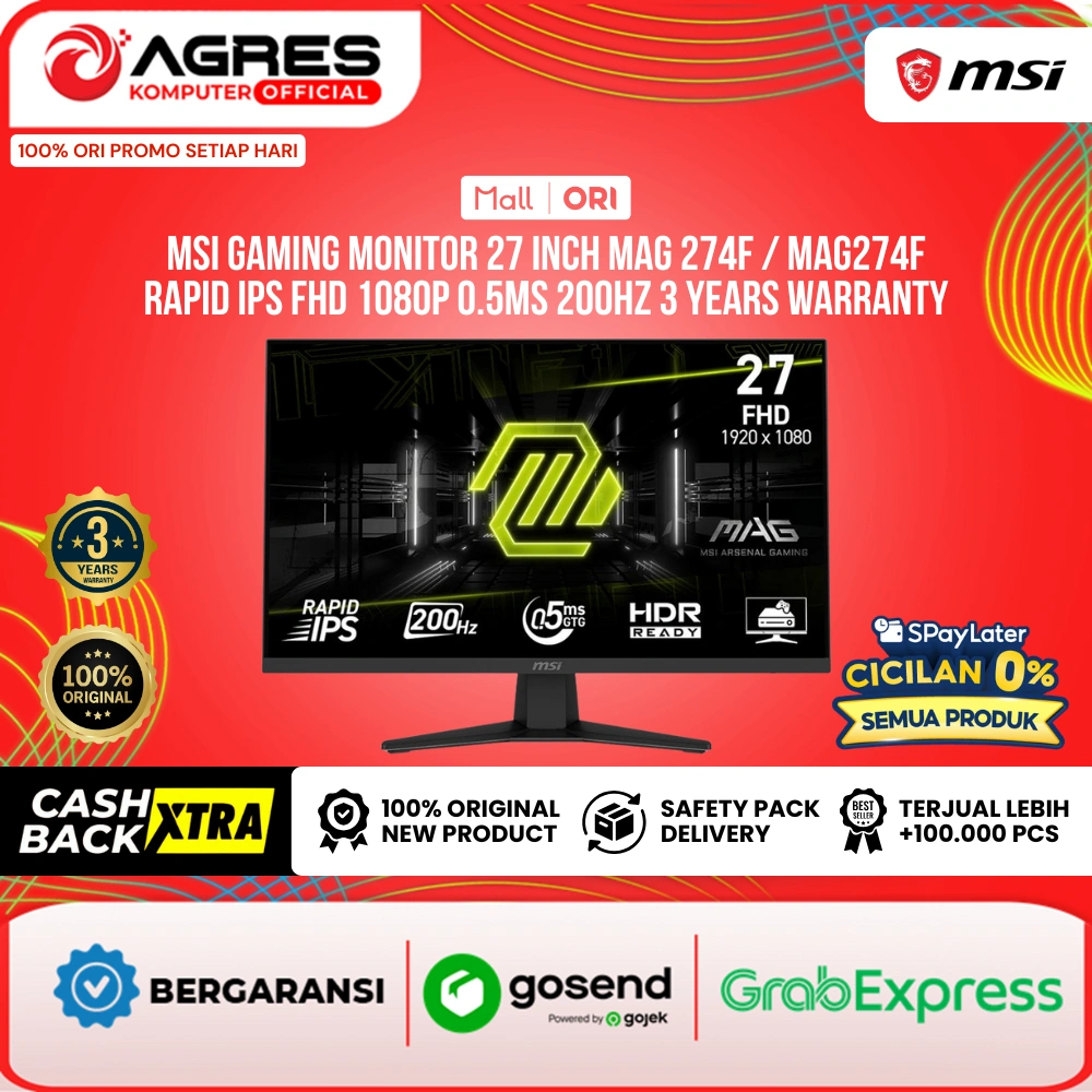 MSI GAMING MONITOR 27 INCH MAG 274F / MAG274F RAPID IPS FHD 1080P 0.5MS 200HZ 3Y