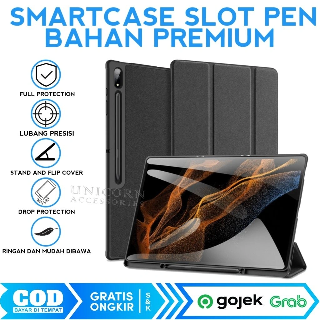 Case Samsung Tab S7+ 5G / Tab S7 FE 5G / Tab S8+ 5G / Tab S8 Ultra 5G / Tab S8 5G / Tab S8 Wifi / Tab S7 Wifi / Casing SmartCase Flip Book Cover Smart Case Tempat Slot Pen Stylus