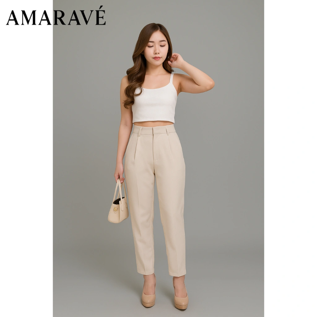 AMARAVE - Celana Wanita Highwaist Kekinian Baggy Skinny Pants Celana Bahan Kerja Wanita Kantor Korean Style