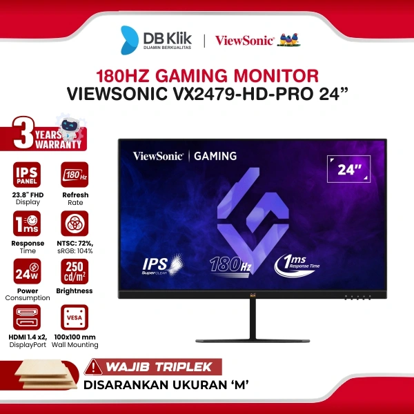 VIEWSONIC LED Monitor Gaming VX2479-HD-PRO 24" IPS FHD 180Hz 1ms HDR10 HDMI DP
