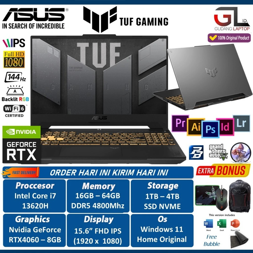 Asus TUF Gaming F15 FX507VV Intel i7 13620H 64GB 4TB SSD RTX 4060 FHD IPS 144Hz W11