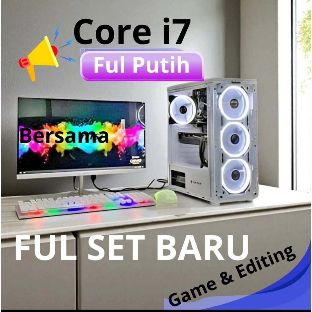 PC Gaming editing core i7 Ram 16 gb Ssd 512gb Hdd 500 gb   Monitor 22in set siap pakai