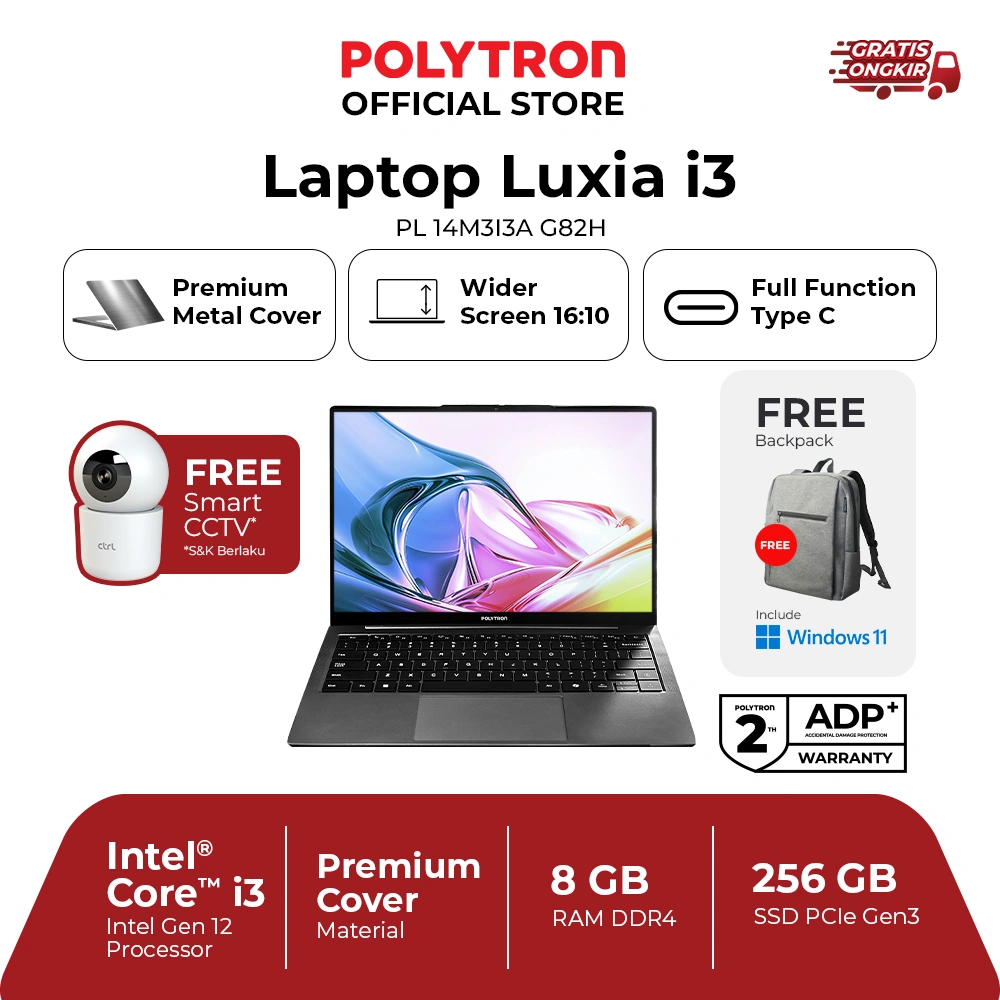 POLYTRON Laptop Luxia i3 | intel i3 -1215U |  14" | 8GB | 256GB  | W11 Home | PL 14M3I3A G82H