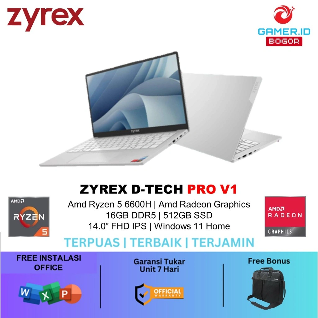 ZYREX D-TECH PRO V1 AMD RYZEN 5 6600H 16GB 512GB WINDOWS 11 14.0 FULL HD IPS BLIT