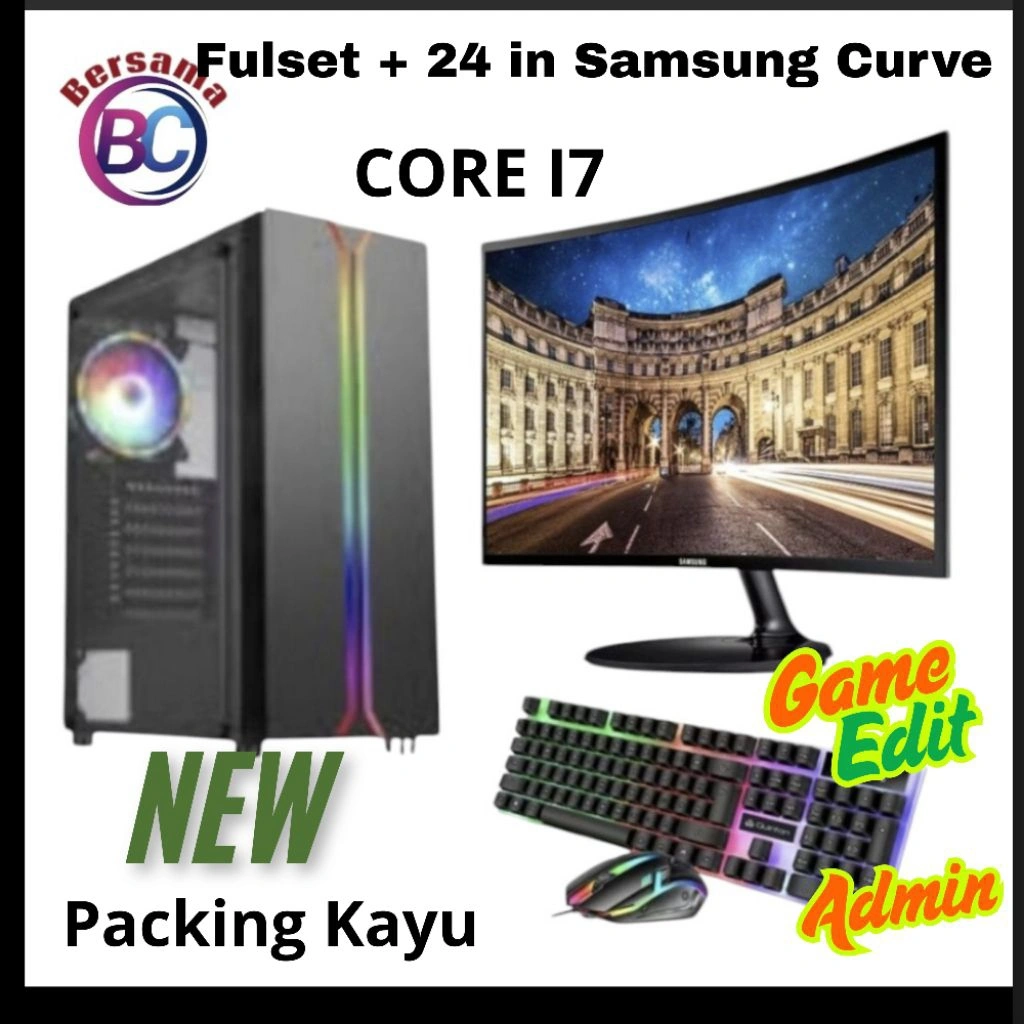 PC Gaming Editing core i7 Ram 16 gb Ssd 240 gb monitor 24 in full set