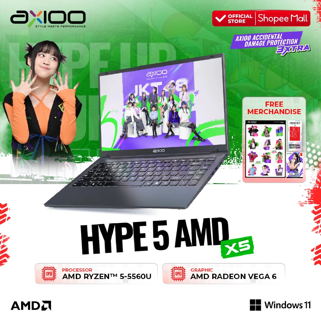 Axioo Laptop Hype 5 AMD X5-2 Ryzen 5-7430U/8GB/256GB/FHD IPS -  Windows 11