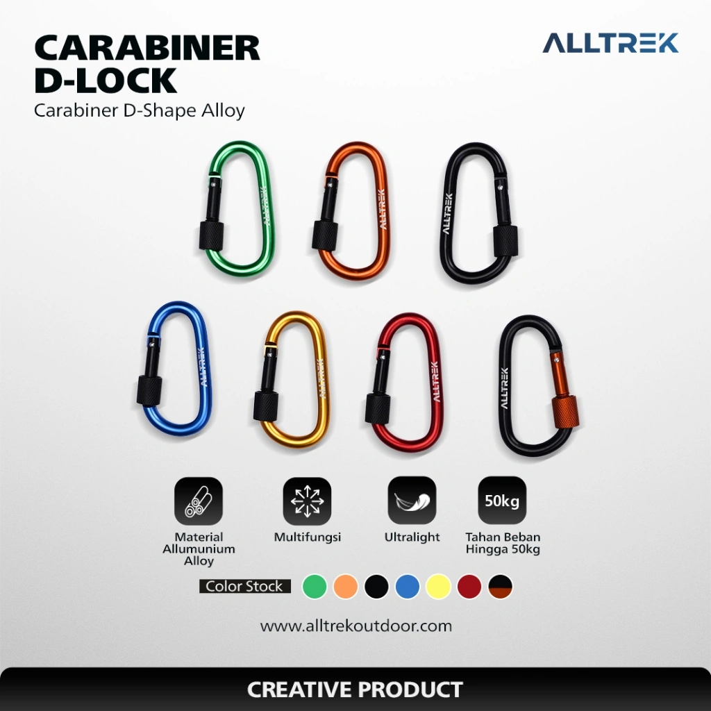 ALLTREK Aksesoris Carabiner Outdoor D-Lock Multifungsi D Shape Basic
