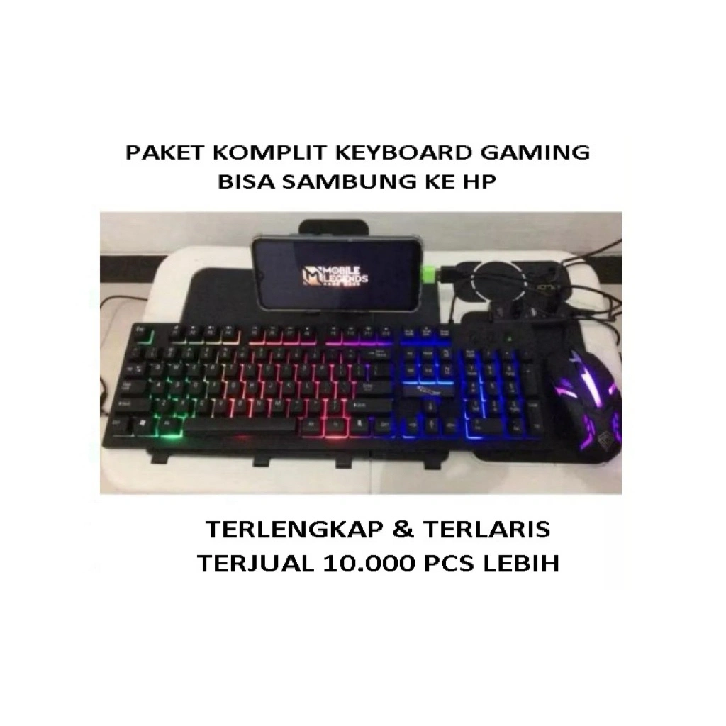 Keyboard Gaming Paket Komplit Koneksi ke HP Bisa dipakai di HP