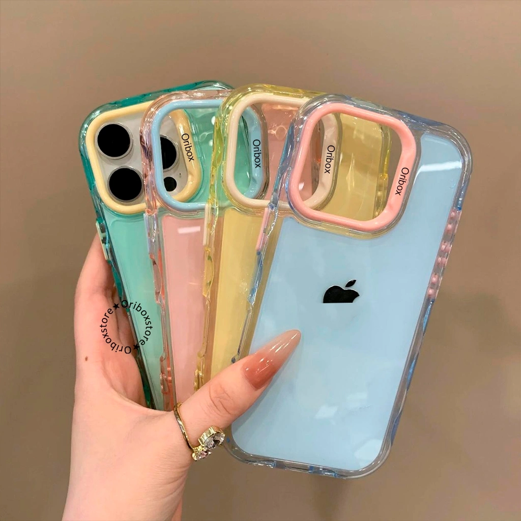 ORIBOX - Berlogo 2 In 1 Colors Macaron Case Iphone - Softcase/ Case Hp Compatible For Iphone 11 12 13 14 15 16 17 17AIR Pro Plus Promax Pastel Case Full Cover Casing Pelindung Handphone RCI596