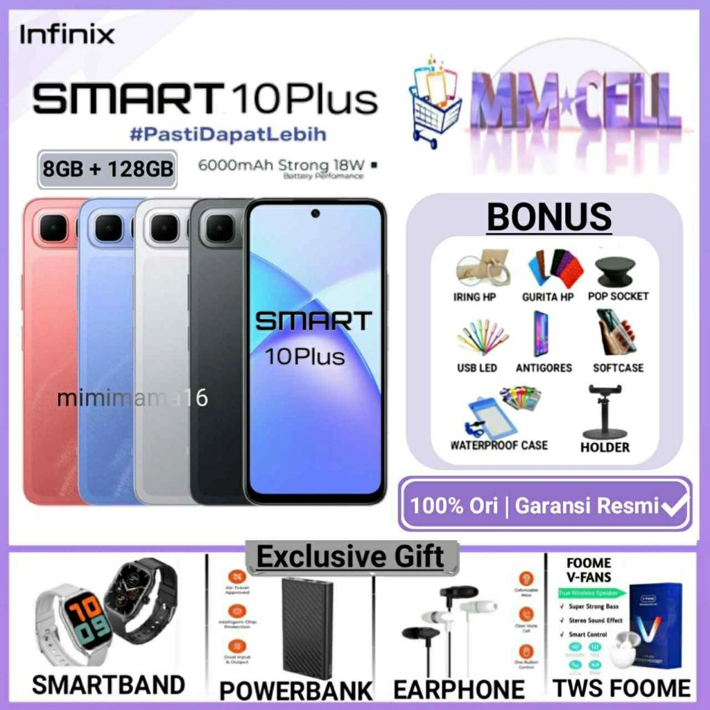 INFINIX SMART 10 Plus RAM 8/128 GB | SMART 10Plus RAM 8GB Extended 8GB GARANSI RESMI INFINIX INDO