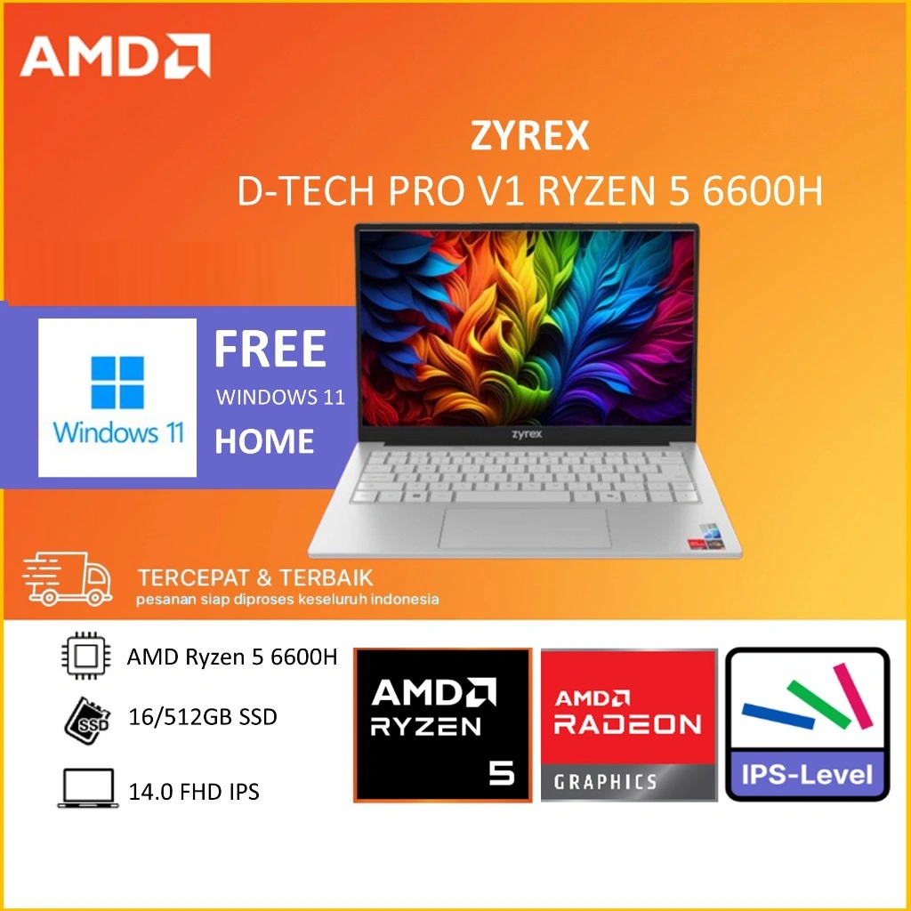 TERLARIS - LAPTOP ZYREX D-TECH PRO V2 RYZEN 5 6600H 16GB 512GB W11 14.0FHD IPS BLIT LAN