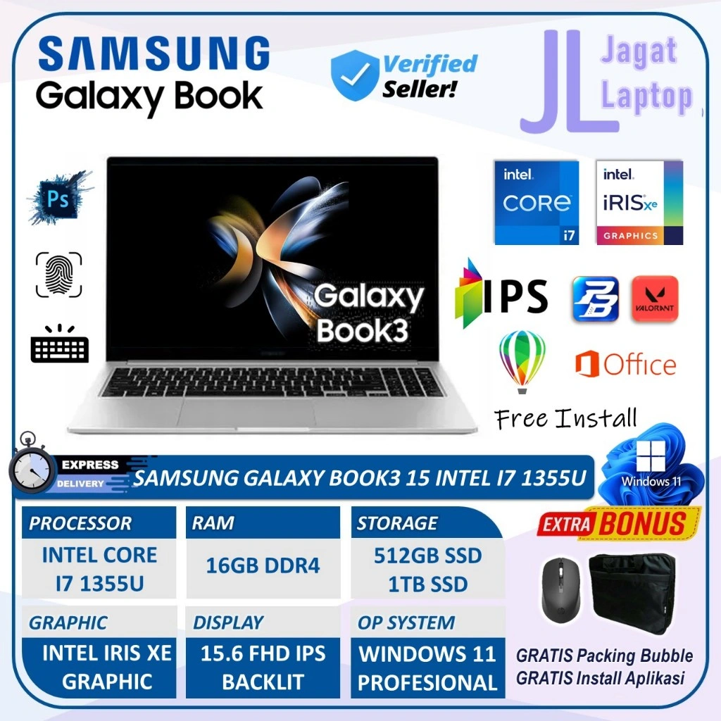 Laptop Samsung Galaxy Book 3 16 Intel Core i7 1355U Ram 16GB 2TB SSD FHD Windows 11 Home