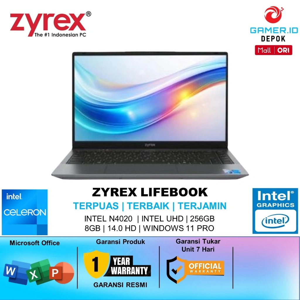ZYREX LIFEBOOK INTEL N4020 RAM 8GB 256GB WINDOWS 11PRO HD