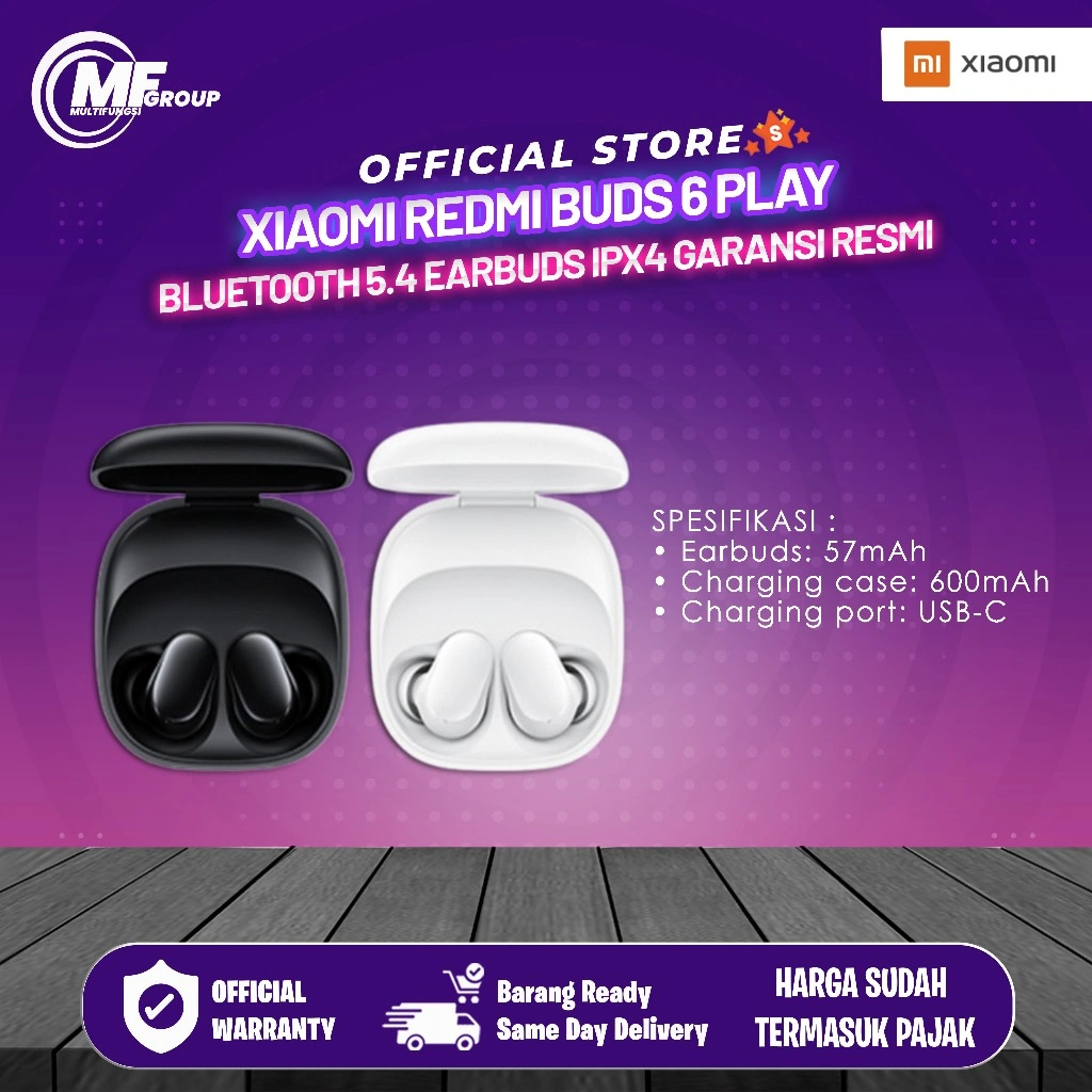 Xiaomi Redmi Buds 6 Play Bluetooth 5.4 Earbuds IPX4 Garansi Resmi