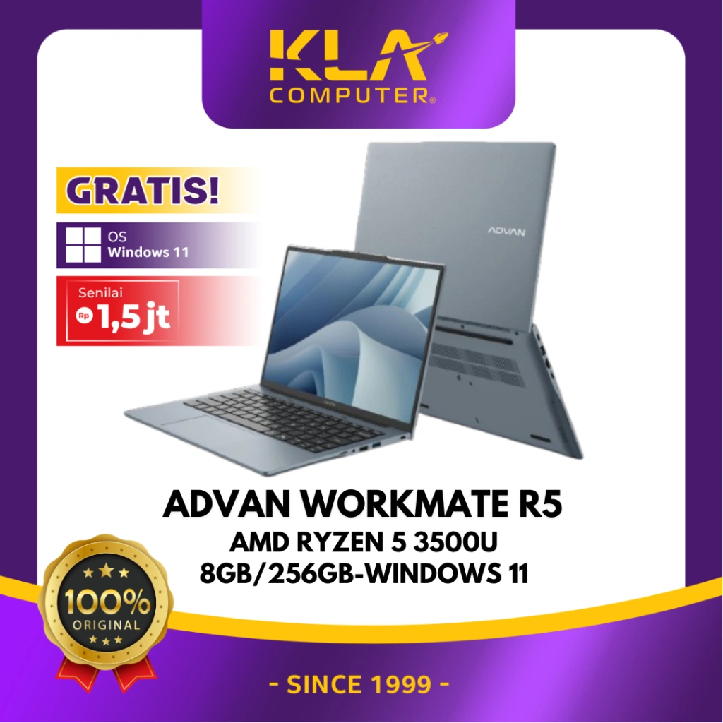 Advan Laptop Workmate AMD Ryzen 5 3500U / Intel i3-1215U 8GB SSD 256GB 14 Inch FHD+ Windows 11 Original Garansi Resmi