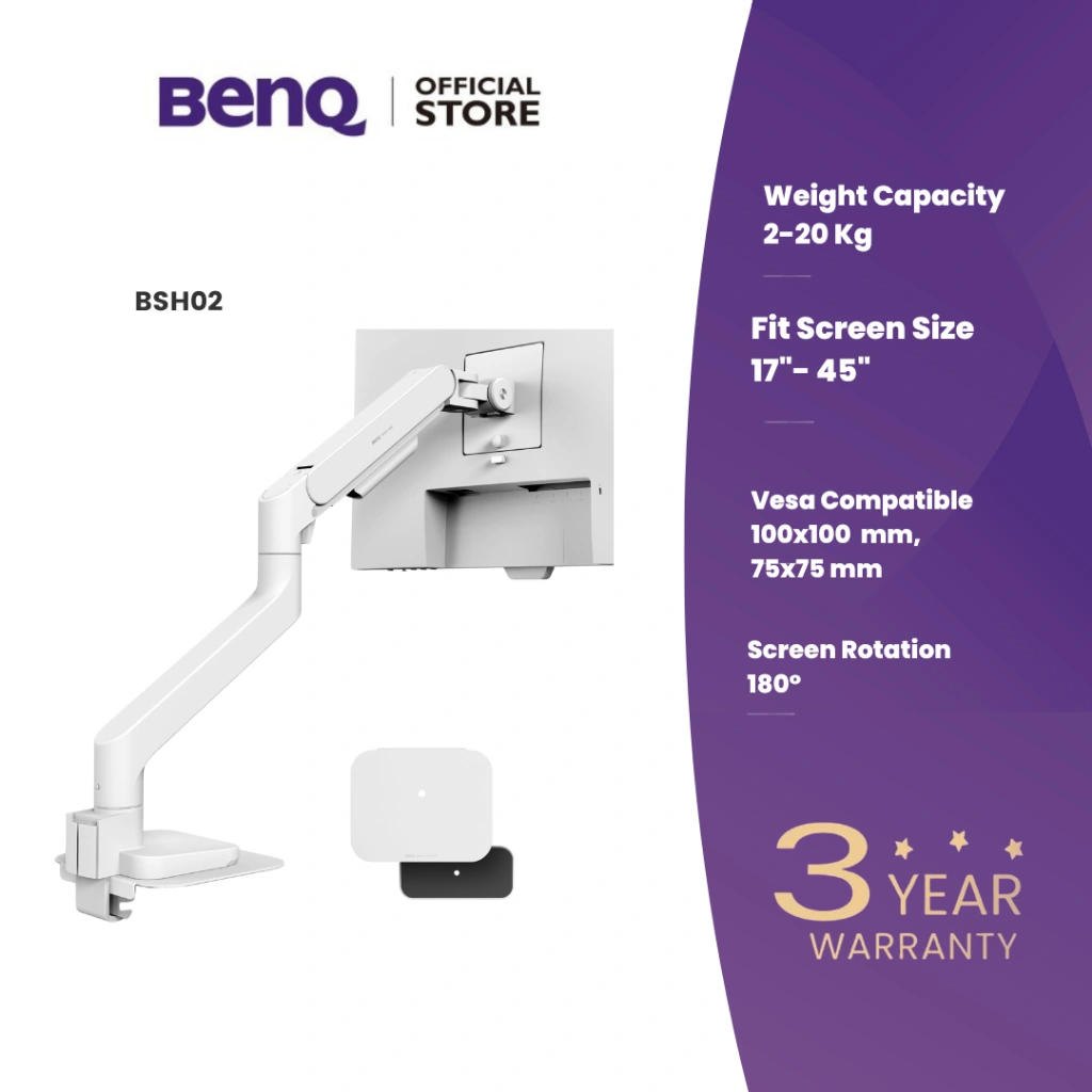 BenQ BSH02 Ergo Monitor Arm-Sturdy Monitor Desk Mount for Up to 45'' & 44lbs Screen