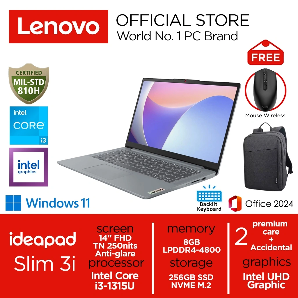 Lenovo Ideapad Slim 3i i3-1315U 256GB SSD 8GB FHD Win11+OHS