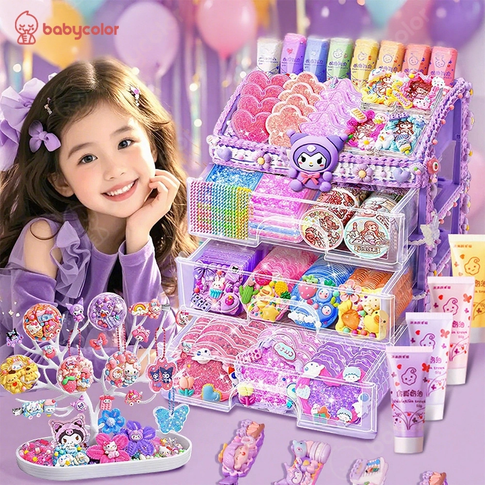 BABYCOLOR 942PCS DIY Gantungan Kunci Guka Set Box DIY Gantungan Tas Aesthetic Keychain Deco Cream Set Mainan Anak Perempuan