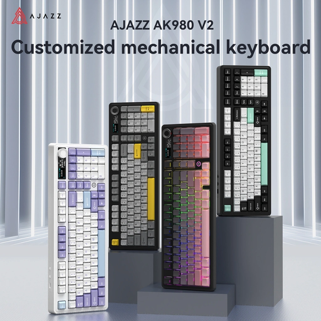 Ajazz AK980 Wireless Mechanical Keyboard Gaming RGB with TFT LCD Screen and Knob