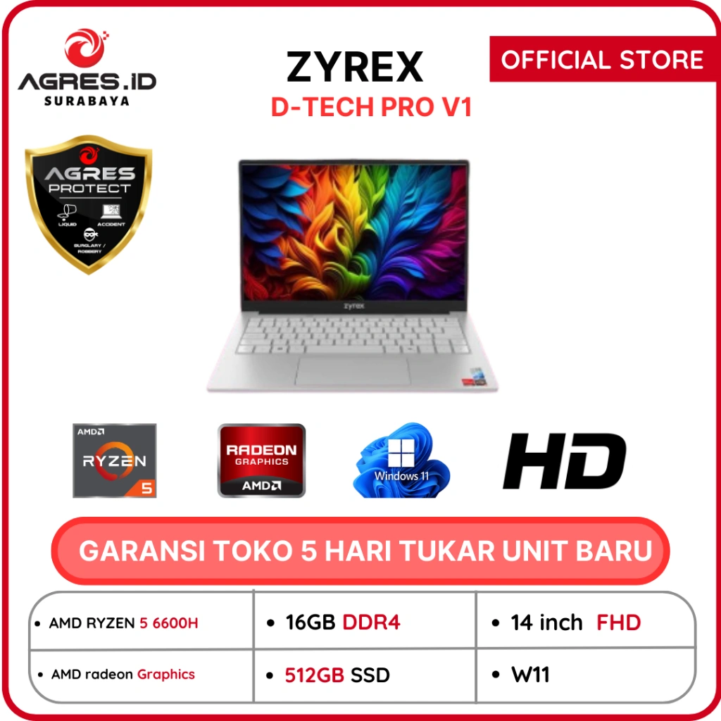 ZYREX D-TECH PRO V1 Ryzen 5 6600H 16GB 512GB W11 14.0FHD IPS Backlit