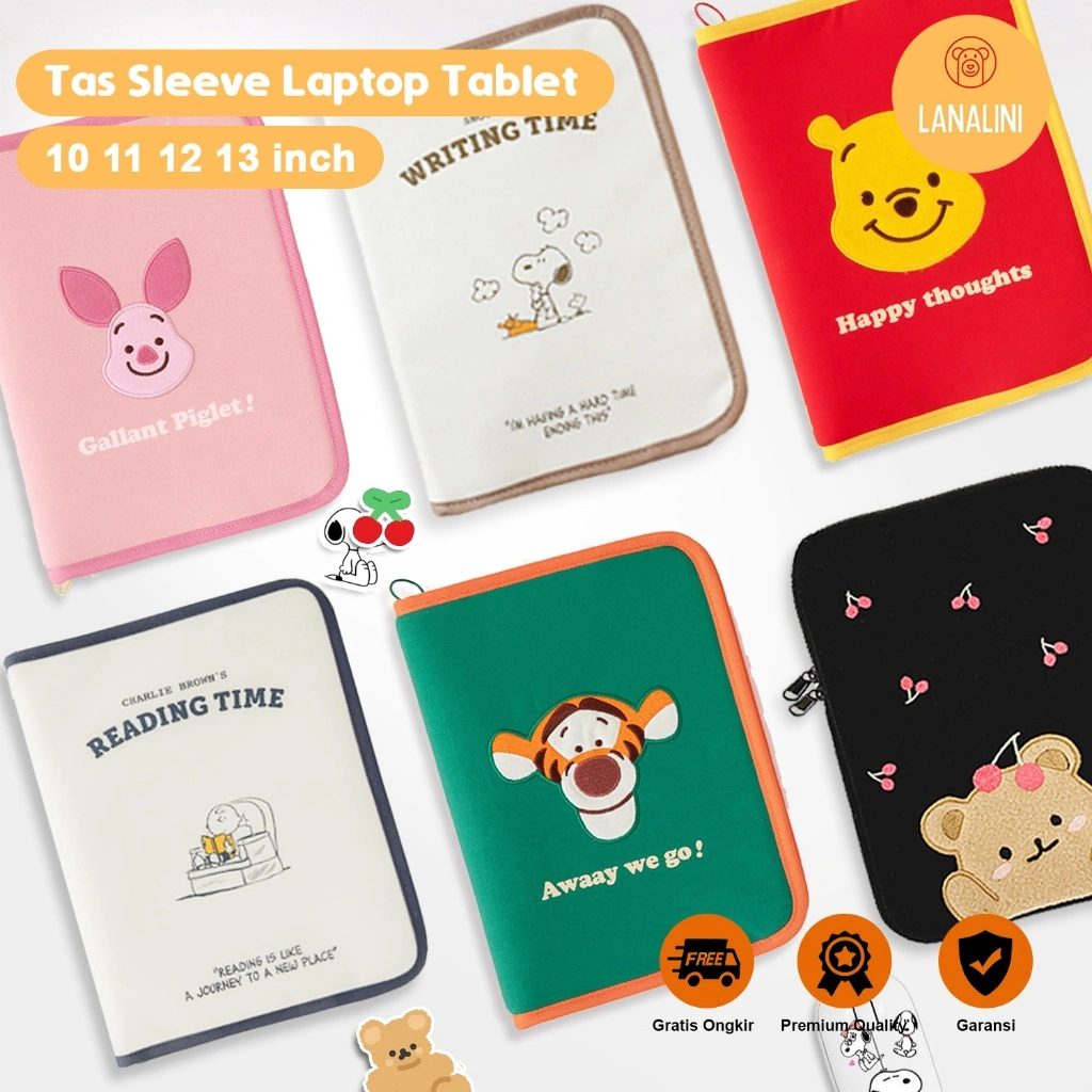 Tas Laptop Tablet Universal Huawei MatePad 12X 12 X 2024 Redmi Pad 2 Pro 12.1 11.5 S 2025 Infinix Xpad 11 11.5 13.2 14 inch Leptop Microsoft Surface Macbook Slim Sleeve Pouch Bag Kanvas Cover Organizer Banyak Slot Motif Lucu