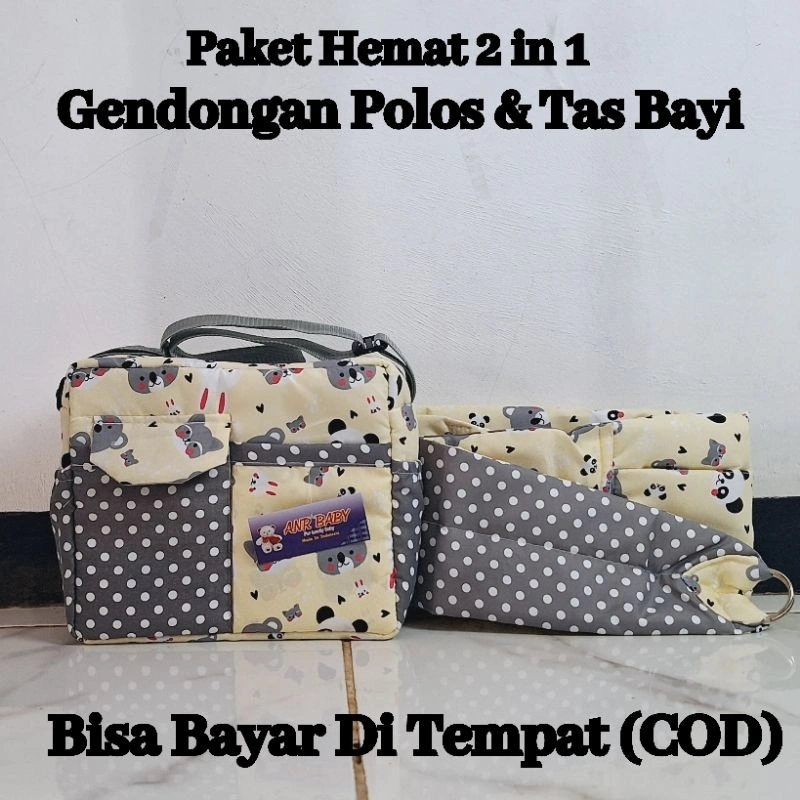 Paket Hemat 2 In 1 Perlengkapan Bayi Gendongan Polos Bayi Dan Tas Bayi