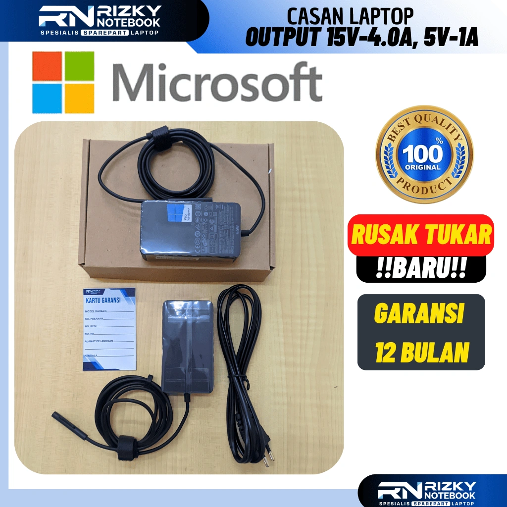 GARANSI PANJANG!! CAS Charger Microsoft Surface Pro 4 5 6 7 8 9, Surface go book laptop 15V 4A 65W