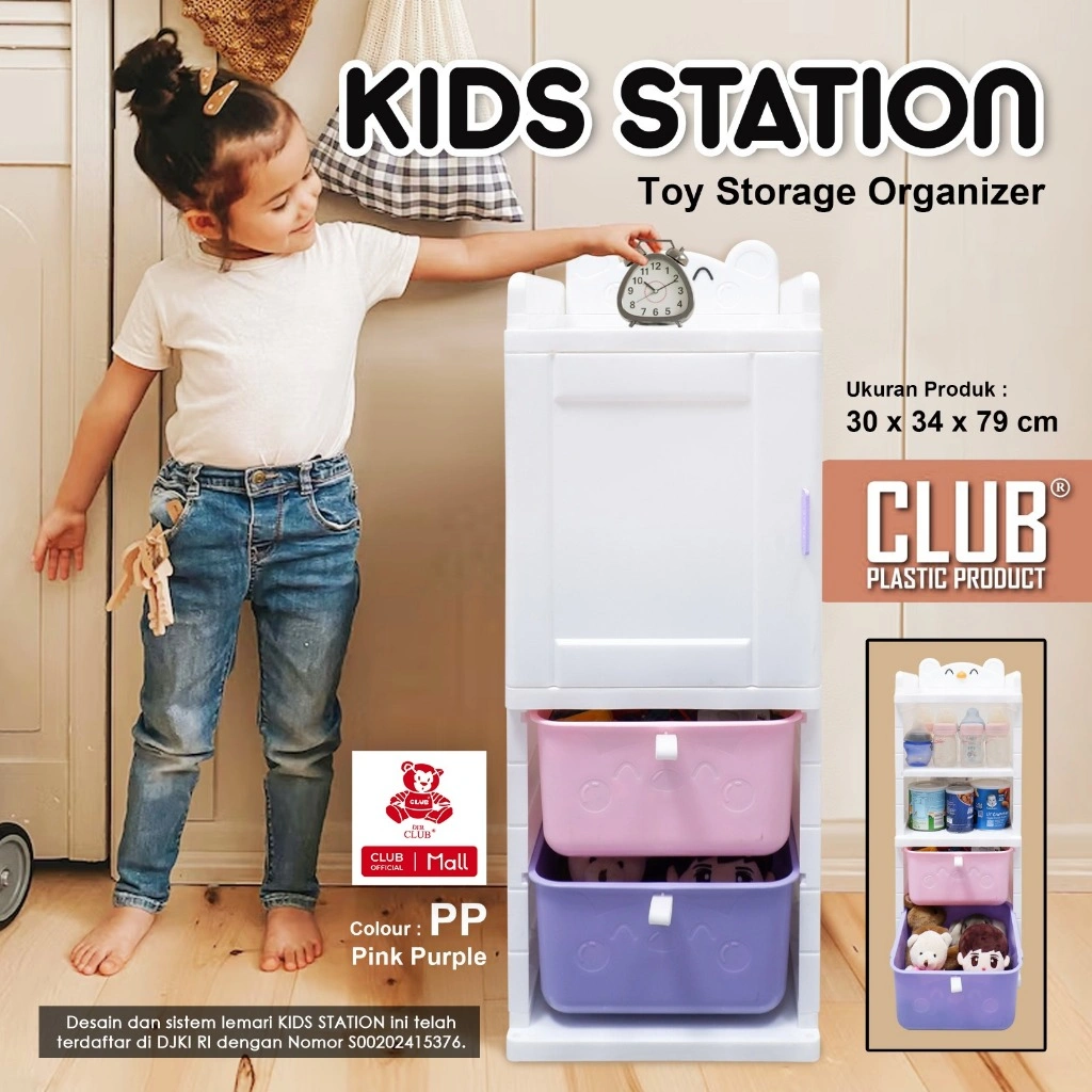 CLUB Kids Station - Tempat Penyimpanan Serbaguna - Rak Anak Lucu - Rak Minimalis Anak - Rak Mainan