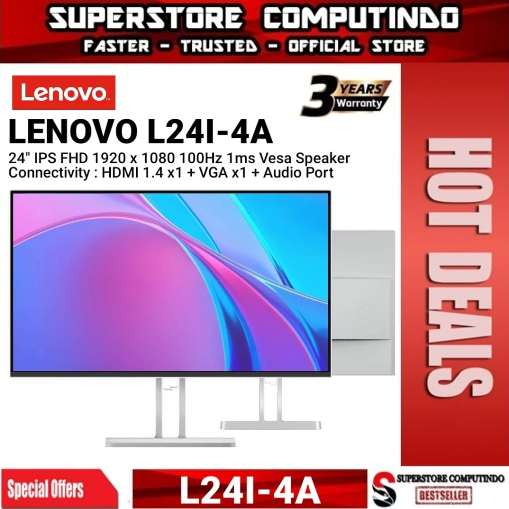 Monitor LED LENOVO L24i-40 | L24i-4A 24" IPS 1080p 100Hz VGA HDMI Speaker VESA