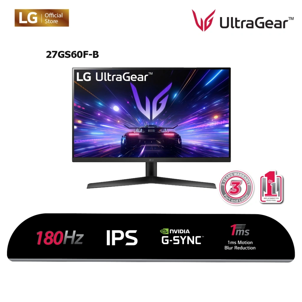 (BEST SELLER ) LG UltraGear™ 27GS60F-B 27" FHD IPS Gaming Monitor NVIDIA® G-SYNC® Compatible 1ms 180Hz