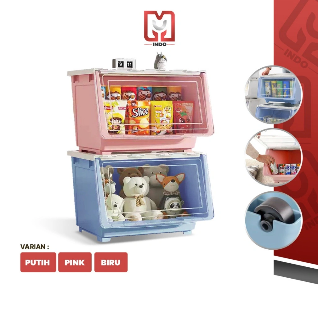 Rak Plastik Susun Dengan Roda C31 Container Box/Rak Penyimpanan Boneka/Mainan/Serbaguna