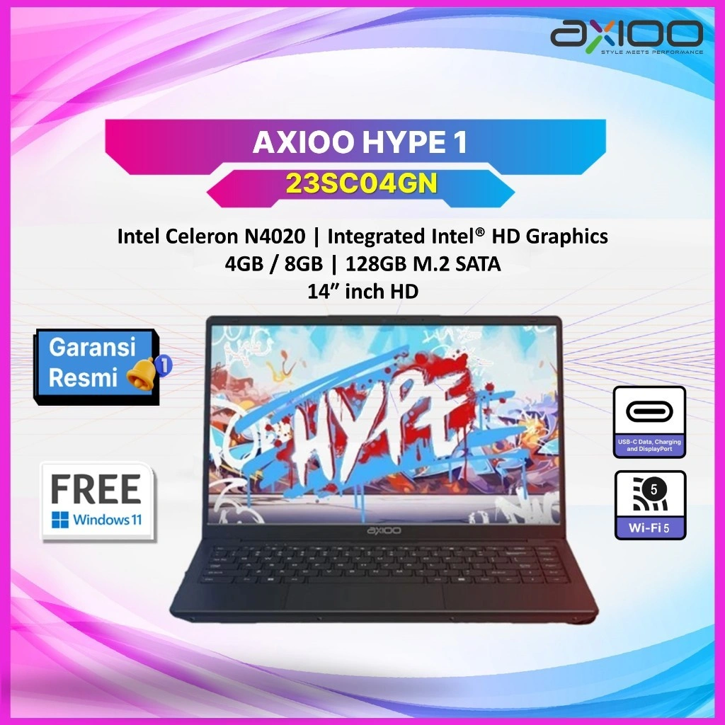 LAPTOP AXIOO HYPE 1 - INTEL CELERON N4020 4GB/8GB 128GB SSD Win11 14" HD - BLUE / GREY