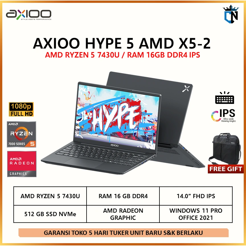 Laptop Axioo Hype 5 X5-2 AMD Ryzen 5-7430U 16GB 512GB W11PRO 14" FHD IPS