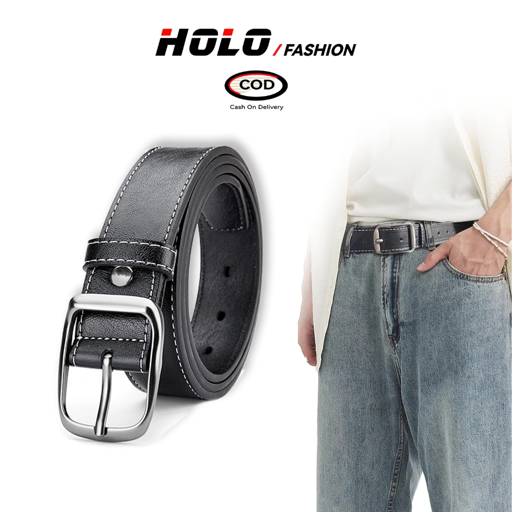 HOLO Ikat Pinggang Pria Sabuk Kulit Impor Terbaru Korea Gesper pria Belt Jeans Keren