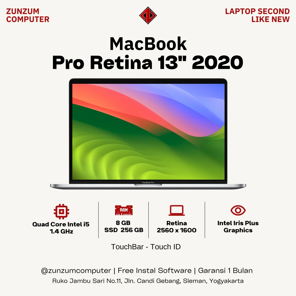 Macbook Pro Retina Touchbar 13 2020 M1 Ram 16 GB Flash Storage 256 GB Mulus