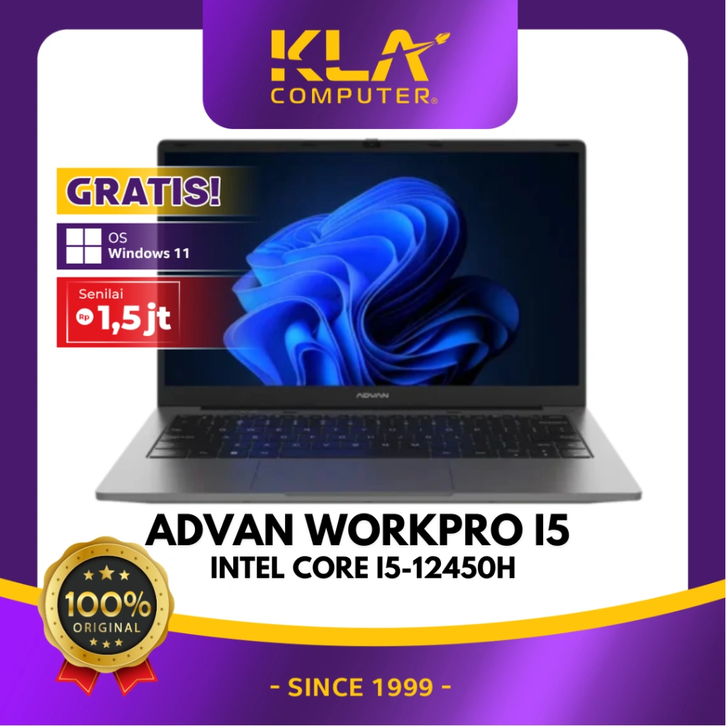 ADVAN Laptop Workpro Intel Core i5 12450H 14 Inch FHD IPS 8GB 512GB Windows 11 Original