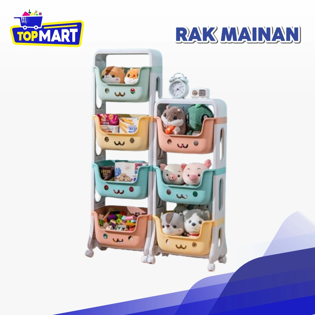 TOPMART - Rak Mainan Anak Rak Kamar Mandi Tempat Penyimpanan Mainan Rak Roda Susun 4 Rak Mainan