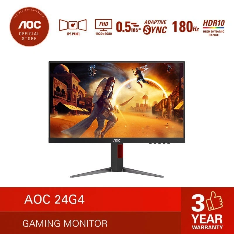 Monitor LED AOC 24G4 24" IPS 1080p FHD 180Hz HDMI DP HDR10 Ergo Stand