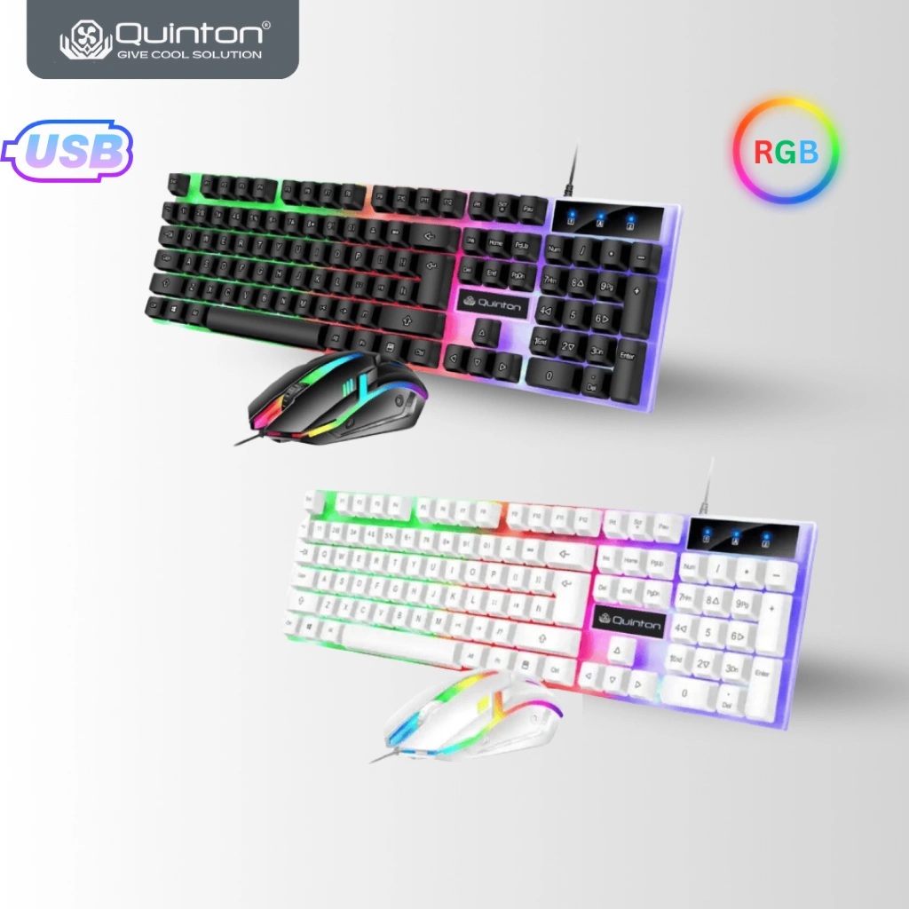 Quinton Keyboard combo mouse T350 GAMING RGB USB wired full size 104Keys for desktop PC Laptop windows