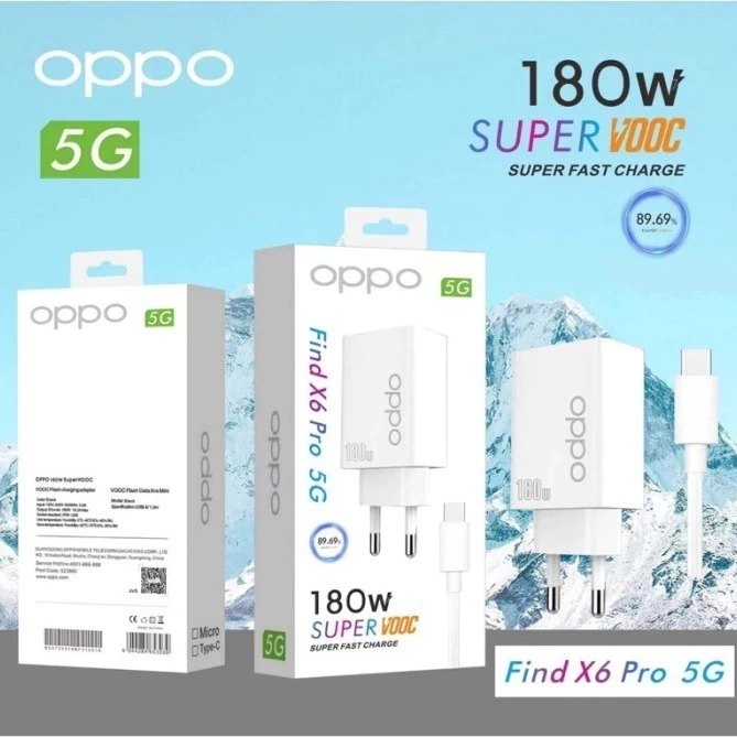 Charger oppo white Find X6 Pro 5G 180W Support FastCharging super Vooc kompatible semua hp smartphone android Terlaris