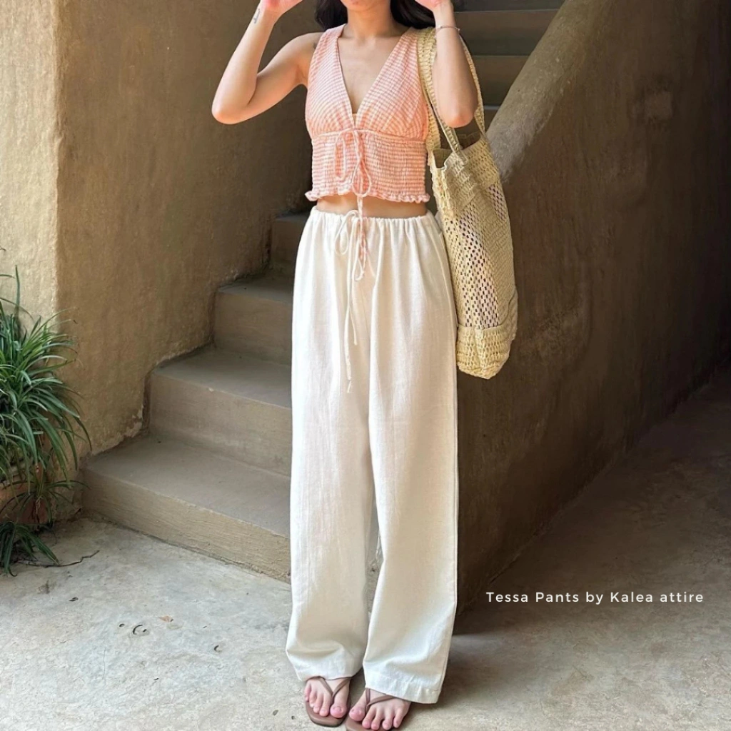 Tessa Linen Pants trousers by kalea attire | Celana panjang wanita | Celana pantai wanita | Beach Pants | celana high waist pants Loose Pants | basic korean long trousers linen | Celana kulot pantai | Celana kulot linen