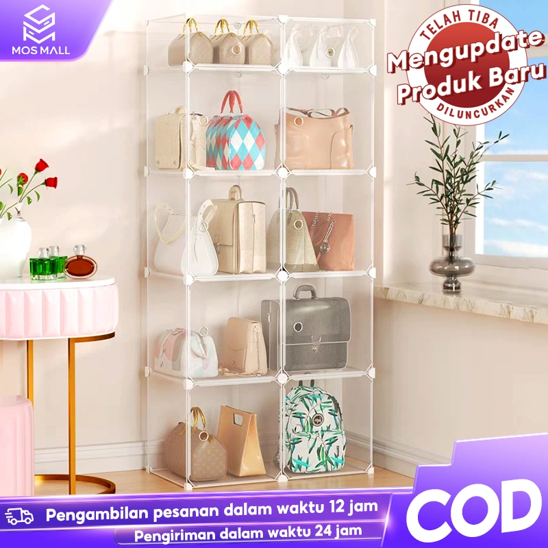 MOS Rak Tas Transparent/Rak Buku Anti Debu/Lemari Boneka Mainan/Lemari Helm