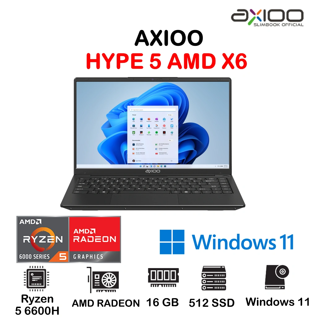 LAPTOP AXIOO HYPE 5 AMD X6 Ryzen 5 6600H 16GB 512GB Windows 11